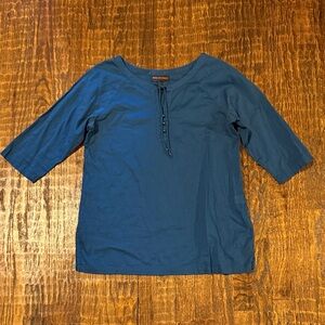 Dana Buchman Women’s Medium Blue Teal Tie-Neck Blouse 3/4 Sleeve Casual Top